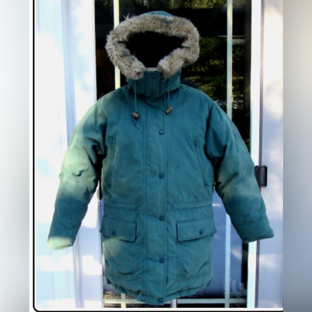 Vintage L.L.Bean Forest Green Goose Down Parka w/detachable fur hood so M